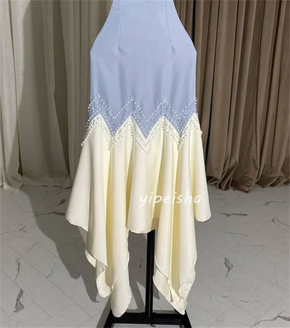 Customized Sparkle Intricate Jersey Sequined Pearl Pleat Ruched Mermaid Scoop Neck Midi Dresses Bespoke Occasion Dresses Retro