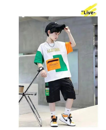 Summer Boys Clothes Sets Teenager Casual Outfits Kids Print T-shirt +Shorts 2Pcs Children Short Sleeve Tracksuit Suits 5-12 Year