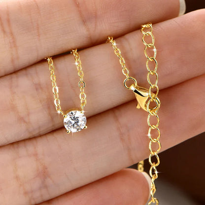 Certified 4mm/5mm Moissanite Pendant Necklace For Women Exquisite 14K Gold Filled Solitaire Drop Necklaces Jewelry Gift