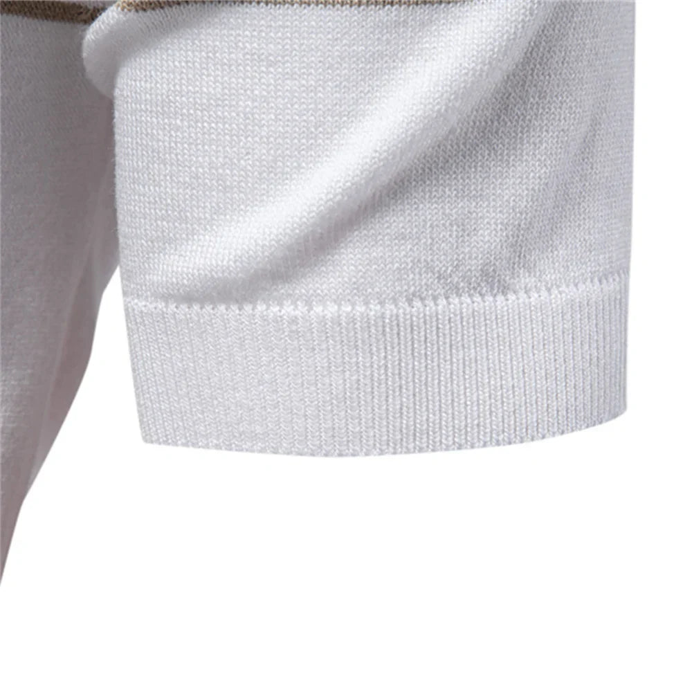 ‌2025 Men's Slim Fit Solid & Striped Business Casual Polo Shirts Breathable Short Sleeve Comfort Top for Office Social Summer