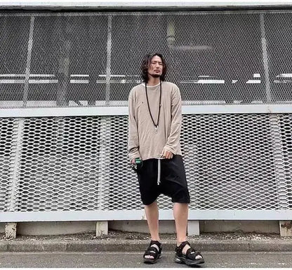 Summer New Men's Tide Y2K Original Design High Street cotton Fashion Punk Dark Casual Loose Cropped Pants Shorts Ins HK5611