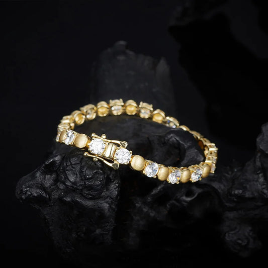 Parure Collier et Bracelet Femme Moissanite Ronde 5mm, Plaqué Argent S925 et Or 18K, Bijoux Fins pour Mariage, Fête, Cadeau