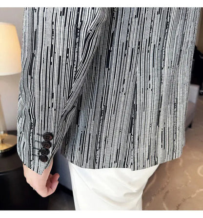 Fashion Meteor Line Checkered Elegant Suit Jacket Men Fashion De Luxe Business Slim Fit Single Breasted Social Party Dress Coats