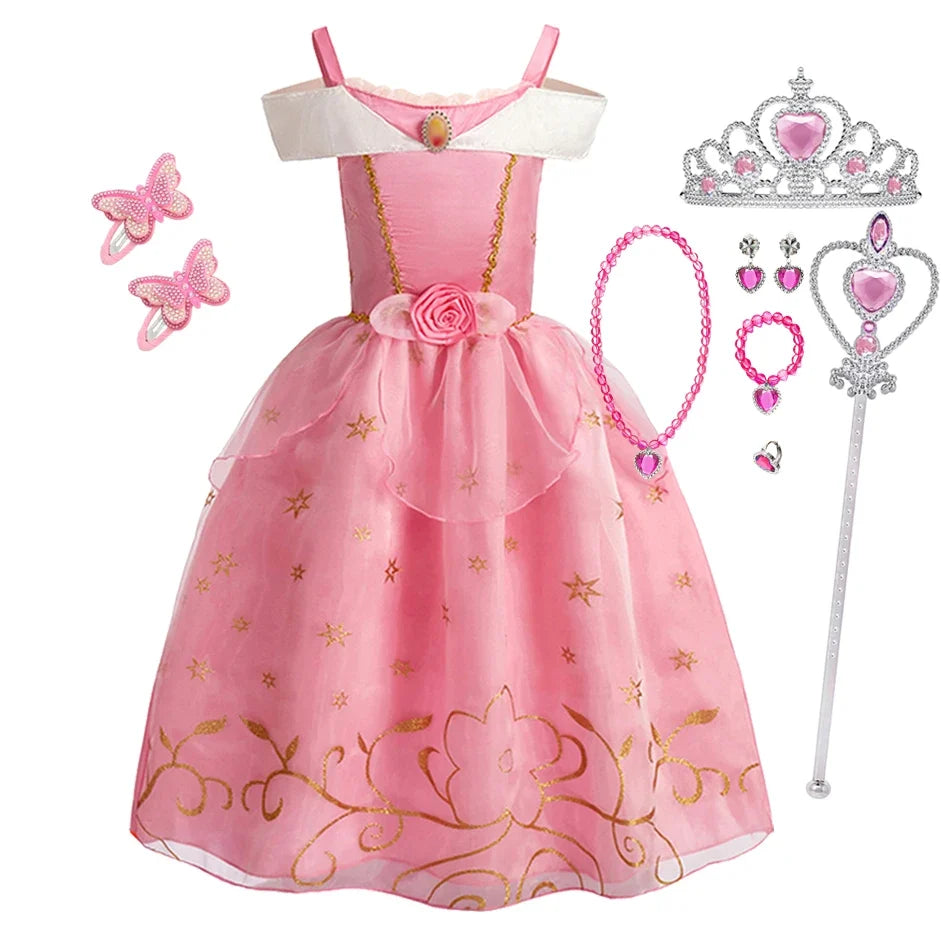 2026 Girls Costume Sleeping Beauty Aurora Princess Party Rapunzel Halloween Snow White Cosplay Costume Kid Cinderella Dress up