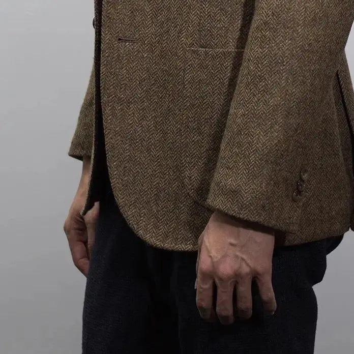 Uncle Nick's Wooster-Style Suit, Autumn and Winter Vintage Tweed Wool Herringbone Pattern Men's Blazer Suit