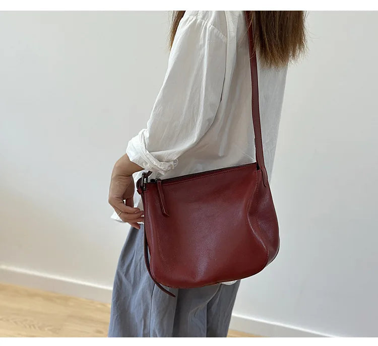 Simple Genuine Leather Women's Shoulder Bags 2026 New Nature Soft Cowhide Solid Color Versatile Crossbody Bags