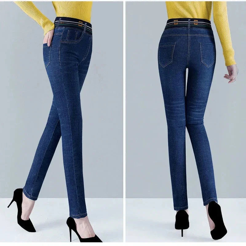 Winter Plus Velvet Stretch Jeans Women Oversize 40 High Waist Skinny Vaqueros Thick Warm Denim Trousers Fashion Mom Pencil Pants