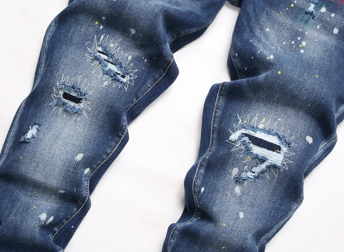 New Mens Ripped Jeans Dsq2 Men Skinny Jeans Light Blue Holes Pants Quality Male Stretch Slim Fashion Trousers Y2k