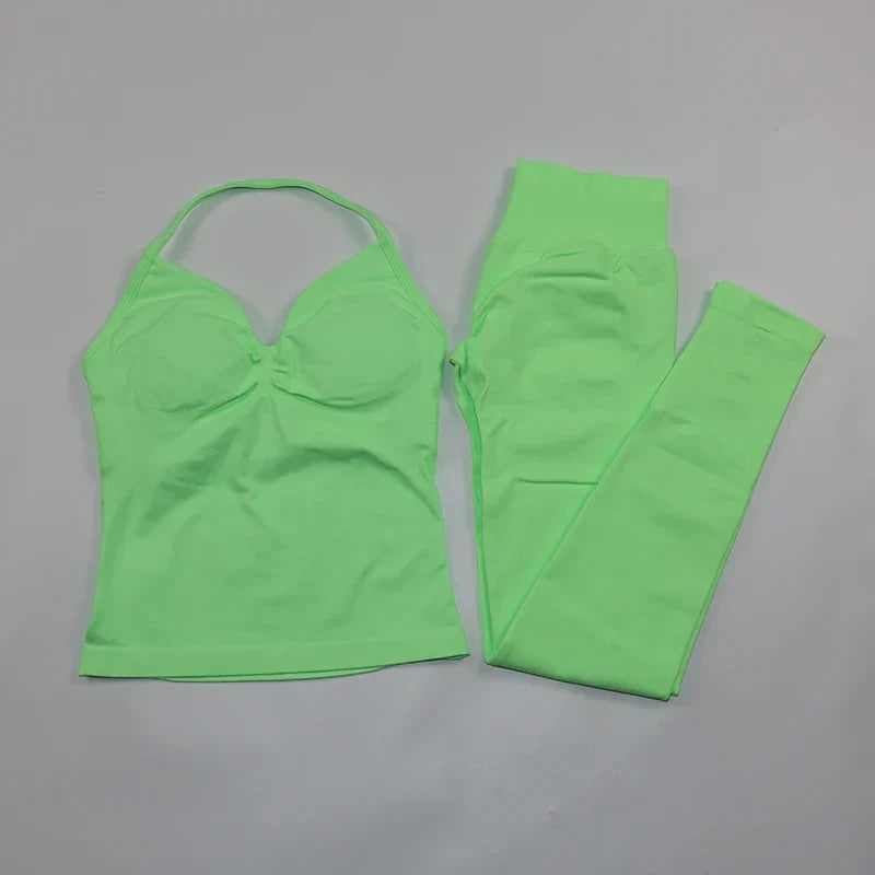 Fitness Leggings Set Women Seamless Yoga Set Fitness Clothing Scrunch Bum Gym Legging Padded Tank Top Workout Outfits Sportswear