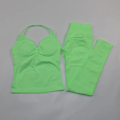Fitness Leggings Set Women Seamless Yoga Set Fitness Clothing Scrunch Bum Gym Legging Padded Tank Top Workout Outfits Sportswear