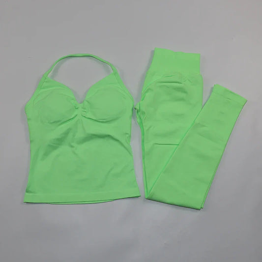 Fitness Leggings Set Women Seamless Yoga Set Fitness Clothing Scrunch Bum Gym Legging Padded Tank Top Workout Outfits Sportswear