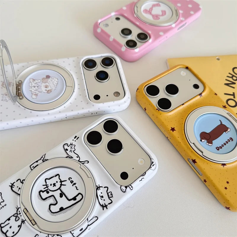 Pink Polka Dot Bow Phone Case For iPhone 17 16 15 Pro Max Cute Soft Shockproof Cover With 360°  Ring Stand Camera Protect
