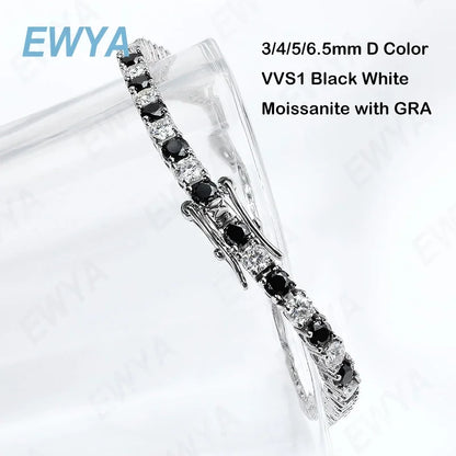 GRA Certified 3mm 0.1CT Gradient Color Black Grey White Moissanite Tennis Bracelet for Men Woman 925 Silver Link Bracelets