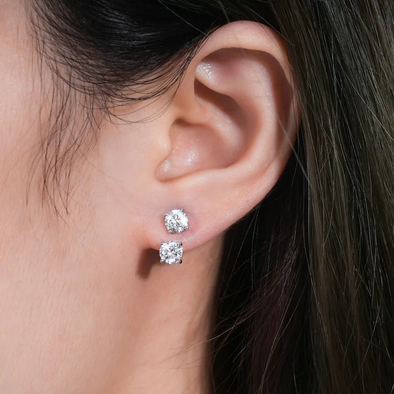 2 in 1 Full D Color Moissanite Stud Earrings for Women S925 Silver 4.6cttw All Diamond Earring Pierced Ear Fine Jewelry