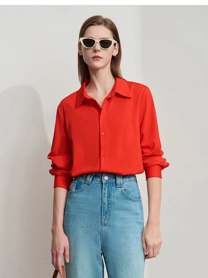 Shirt for Women Minimalist Solid Color Long Sleeves Knitted Versatile Commuting Shirts Turn Down Collar Women Tops 12551078