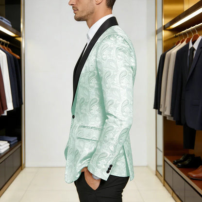 Men's Shiny Paisley Jacquard Tuxedo Blazer Slim Fit Shawl Lapel One Button Formal Prom Jacket for Wedding Groom Party