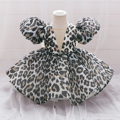 Leopard Princess Party Baby Girl Dress Toddler Tulle Wedding Bridesmaid Evening Dresses for Girls 1st Birthday Prom Tutu Costume