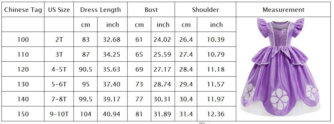 2 3 4 6 8Y Little Princess Sophia Frock Fancy Birthday Sofia Party Dress for Girl Sequined Bodice Flying Sleeve Carnival Costume