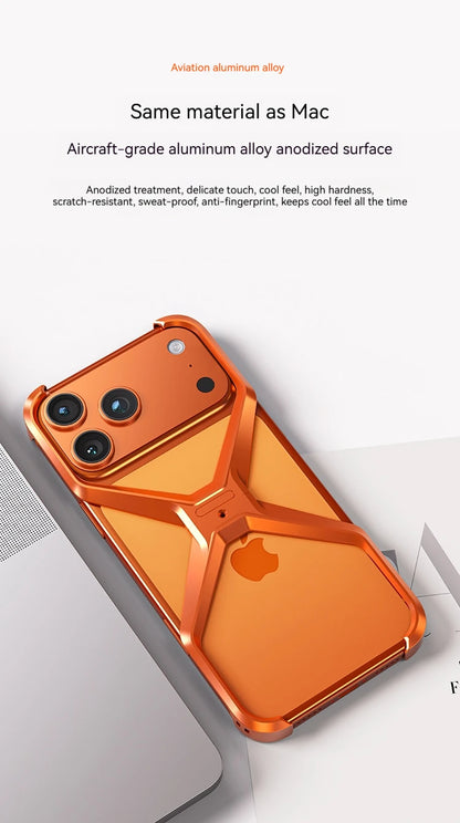 New X-Shaped Metal No Border Four Corner Anti Fall Irregular Phone Case,For iPhone 17 Promax 17 Pro Bumper Back Cover