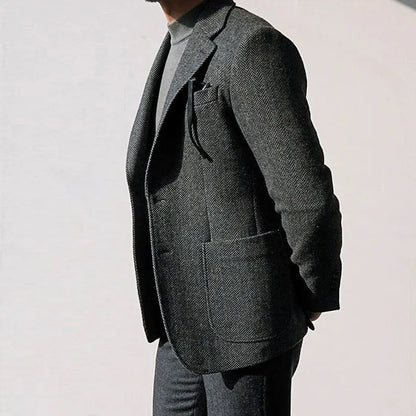 Autumn and Winter British Retro Wool Herringbone Men's Suit Jacket European and American Thick Tweed Woolen Coat