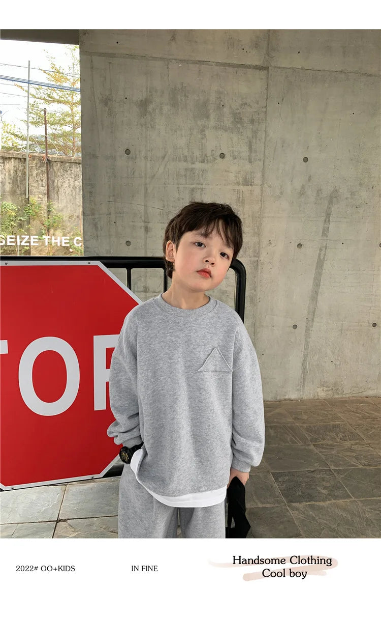Spring Autumn Baby Boys Plain Patchwork Sweatshirt+Sweatpant School Kids 2PCS Tracksuit Child Jogger Outfit Workout Set 1-12Yr