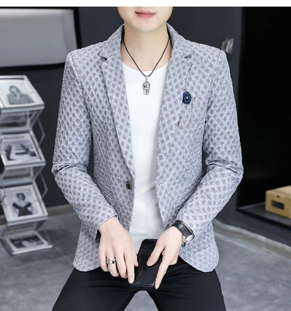 2024 Autumn New Fashion Handsome Men Business Leisure Banquet Shopping Slim-fit Korean Suit  Costume Croisé Homme  Blazer