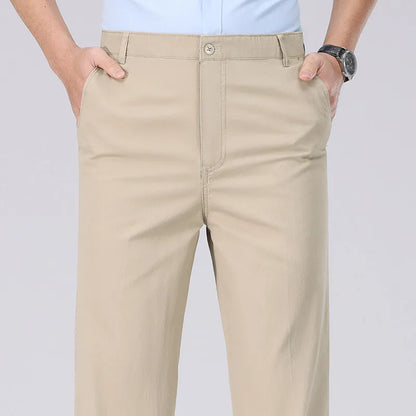 Men's American Chino Pants Double Pleated Classic Fit Dress Pant Business Casual Golf Pants Pure Cotton Trousers