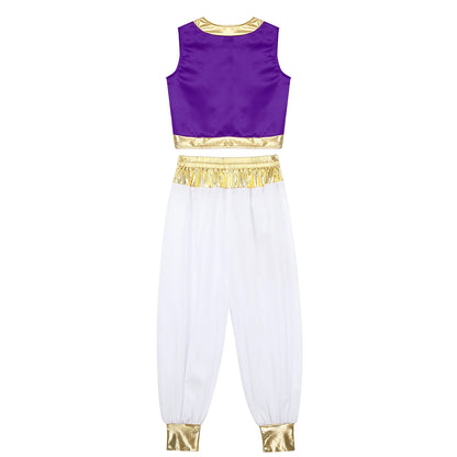 Boys Arabian Costume Arabian Prince Cosplay Dress Up Vest Waistcoat Harem Pants Suit for Halloween Carnival Stage Performance