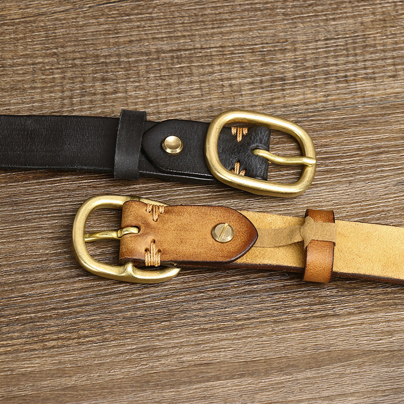 2.8CM Ladies Pure Cowhide High Quality Genuine Leather Belts for Women Brass Buckle Jeans Cowboy Waist Belt Luxury Designer