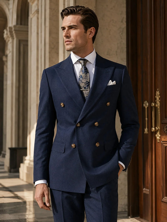 Dark Blue High Quality Luxury Men's Suit 2 Piece Set Wedding Groom Suit for Men Stylish Business Office Suit
