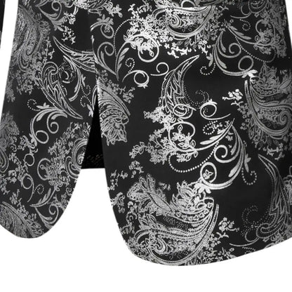 Men's Slim Fit Print Blazer Jacket 2025 Fashion Handsome Business Casual Silver Stage Show Suit Small Menswear