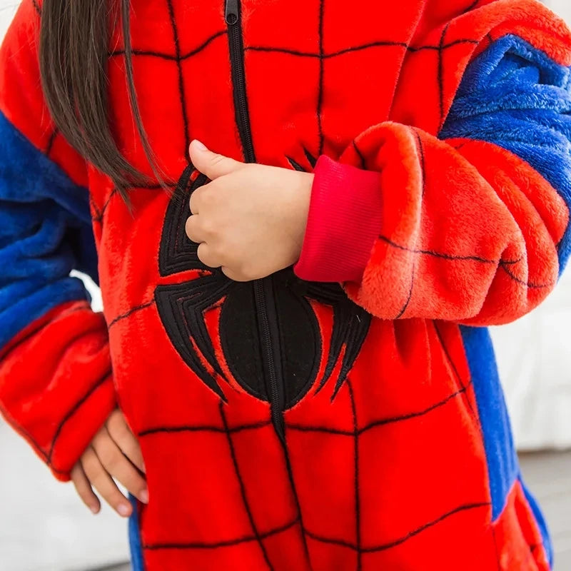 Spider Man Costume Pajamas Adult Spiderman Cosplay Costume Nightgown Home Flanne Hooded Sleepwear Jumpsuit Pajamas for Women Men