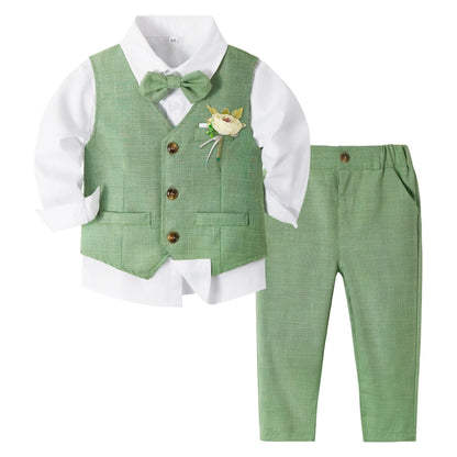 5Pcs Kids Baby Boys Formal Wedding Ring Bearer Outfits Toddler Gentleman Bowtie Vest Guest Suits Dress Shirt Pants Set