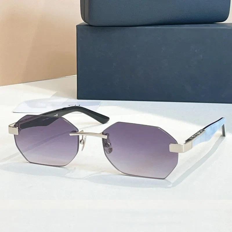 Designer Rimless Sunglasses THE AMAN I Irregular for Men Women Alloy Luxury Germany Brand Design High Quality UV400 with Case