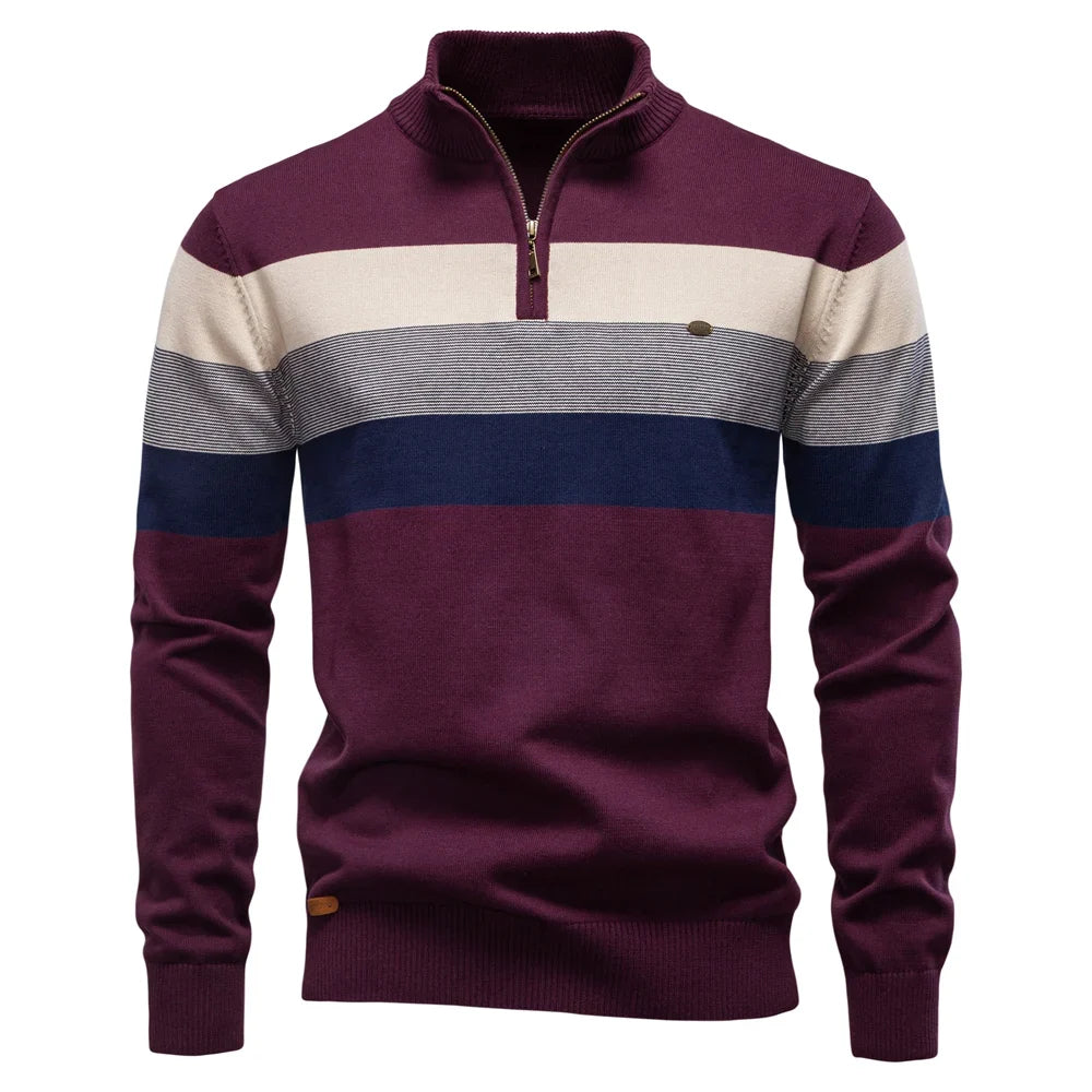 Men's Cotton Mock Neck Stand Collar Sweaters Quarter Zipper Pullover Autumn Winter Warm Social Casual Sweater for Men
