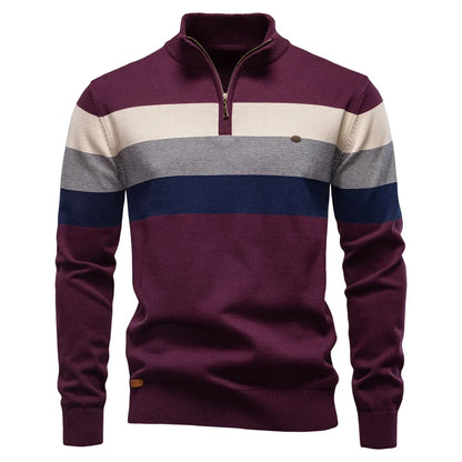 Men's Cotton Mock Neck Stand Collar Sweaters Quarter Zipper Pullover Autumn Winter Warm Social Casual Sweater for Men