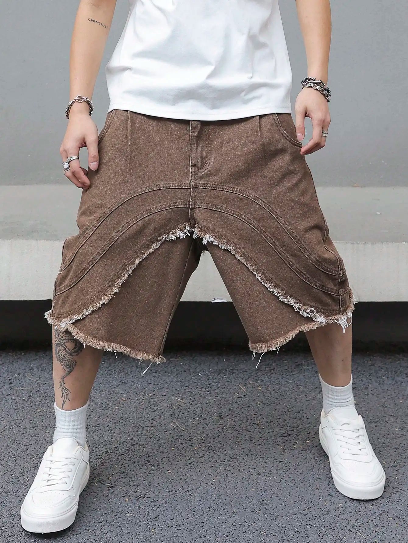 Men's Summer Brown Denim Shorts, Featuring a Fashionable, Trendy, Retro Street Style, Loose Fit, Suitable for Daily Casual Wear.