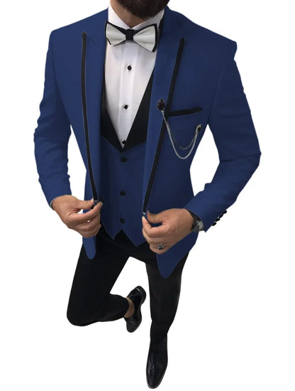 Men Suits Slim Fit One Button Casual Business Groomsmen Brown Peak Lapel Tuxedos For Formal Wedding (Blazer+Pants+Vest)