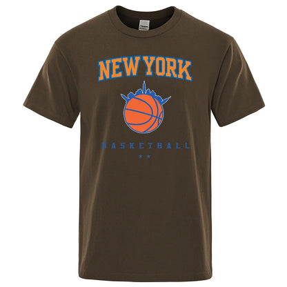 New York Basketball Personality Street Male Clothes High Quality Oversize T-Shirts Summer Breathable T-Shirt Hip Hop Cotton Tops
