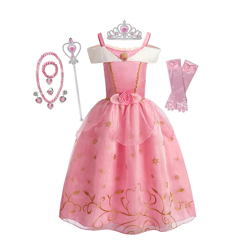 Girls Princess Dress Kids Cinderella Snow White Aurora Sofia Rapunzel Cinderella Halloween Costume Children Birthday Party Dress