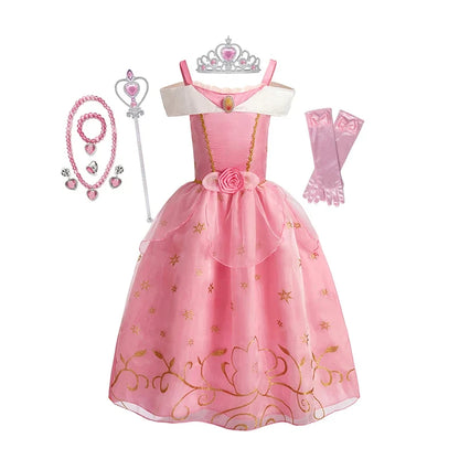 Girls Princess Dress Kids Cinderella Snow White Aurora Sofia Rapunzel Cinderella Halloween Costume Children Birthday Party Dress