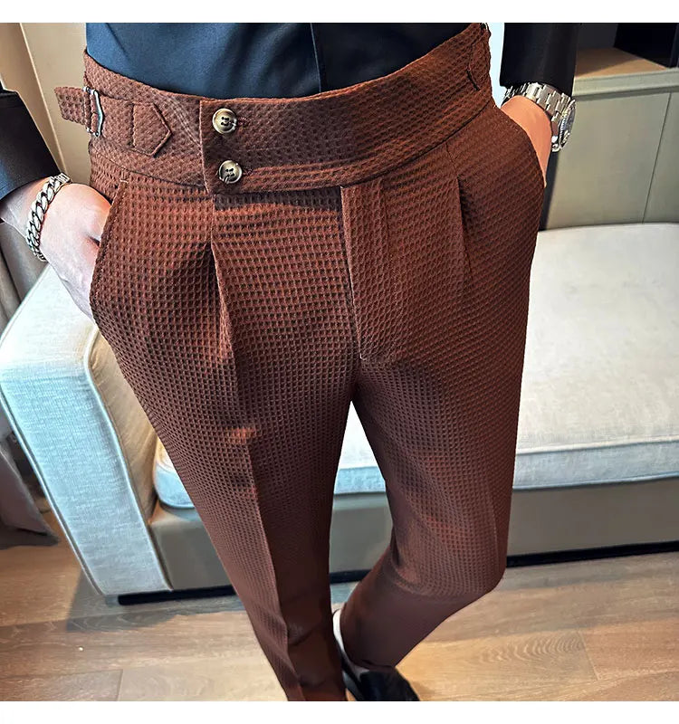 Fashion High Waist Men's Pants 2024 New Business Slim Fit Casual Suit Pants Male Spring Summer Formal Social Dress Pants