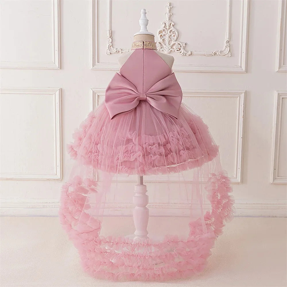 Big Bow Sequin Baby Party Girl Dresses Toddler Trailing 1st Bridesmaid Birthday Princess Dress Baby Gala Wedding Evening Costume