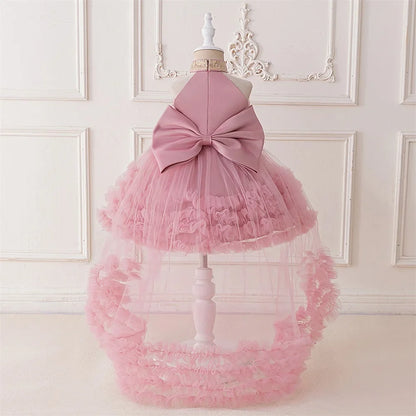Big Bow Sequin Baby Party Girl Dresses Toddler Trailing 1st Bridesmaid Birthday Princess Dress Baby Gala Wedding Evening Costume