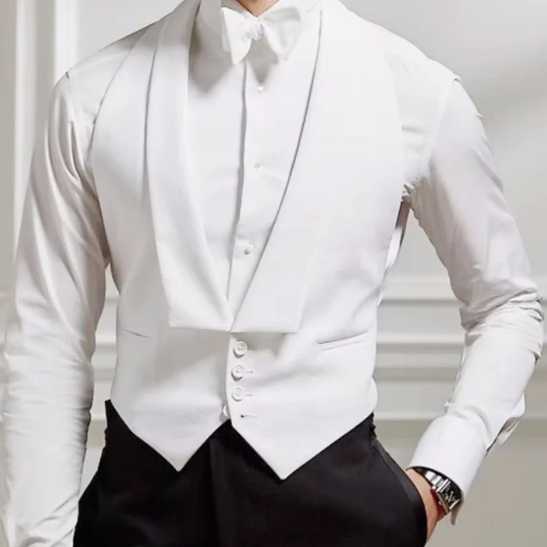 Men Vest White Single Button Solid With Lapel Waistcoat Suit For Wedding Birthday Banquet Party Business Work Men Suit Vest