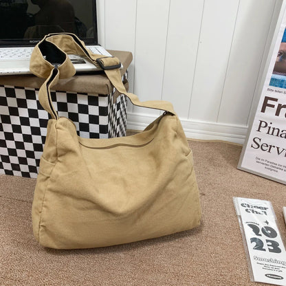 Solid Color Canvas Shoulder Bags Women 100% Cotton Satchels Korea Style Cloth Messenger Bags Large Crossbody Bags Book Packages