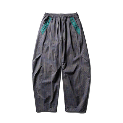 Unisex Lightweight Parachute Pants Spring Summer Outdoor Hiking Plaid Patchwork Color Block Loose Fit Casual Streetwear Trendy