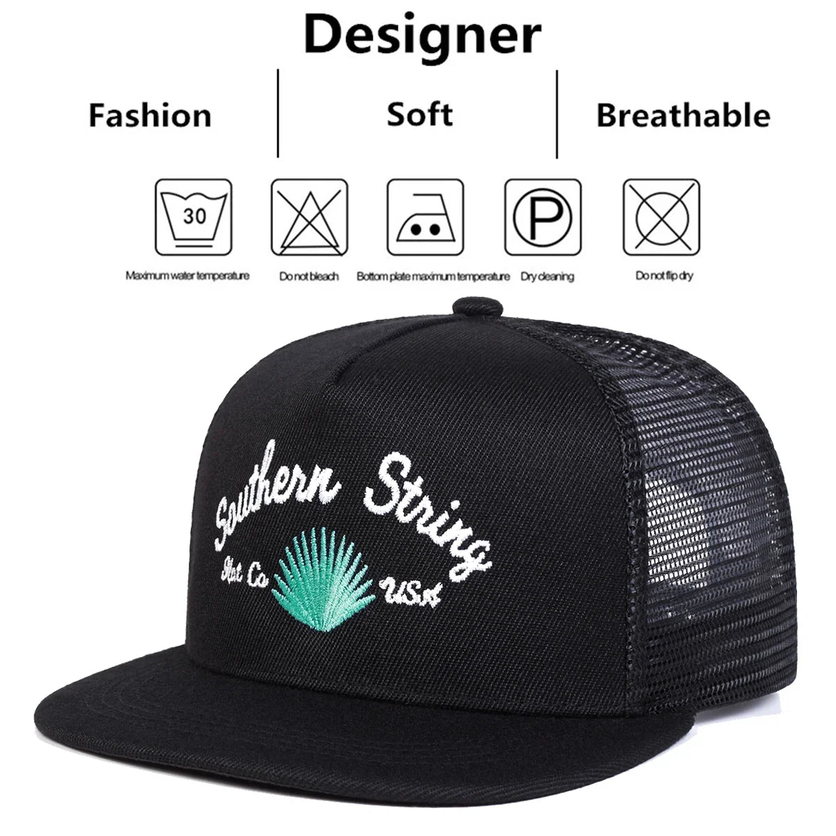 Unisex SOUTHERN STRING Embroidery Hip-hop Net Hats Spring Summer Outdoor Adjustable Casual Baseball Caps Sunscreen Hat Cap