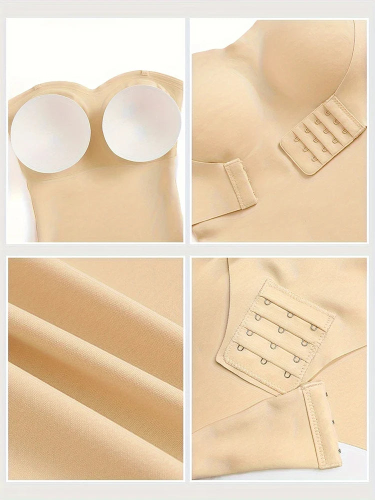 Large Size Strapless Thong Bodysuits Women Belly Control Full Body Shaper Adjustable Bust Removable Push Up Breast Underwear 4XL