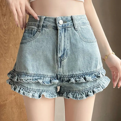 Denim Shorts 2025 Summer Thin High-waisted A-shaped Straight Hot Pants